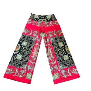 Eva Varro Womens Palazzo Pants L Colorful Wide Leg High Rise Stretch Jersey
